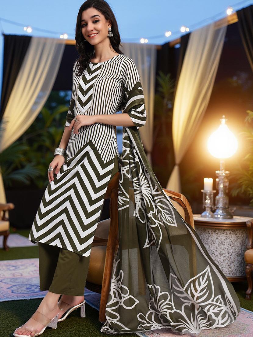 women three quarter sleeve kurta pant with dupatta set