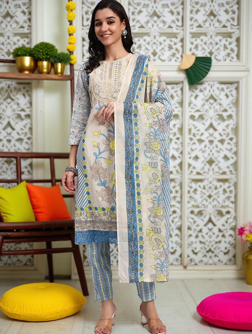 women three quarter sleeve kurta pant with dupatta set - 21982281 - Zoom Image - 0
