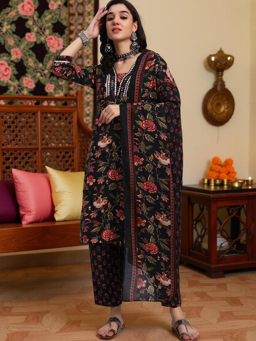 women three quarter sleeve kurta pant with dupatta set
