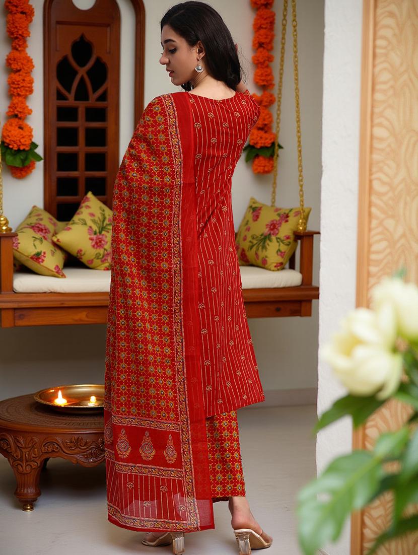 women three quarter sleeve kurta palazzo with dupatta set - 21982286 - Standard Image - 3
