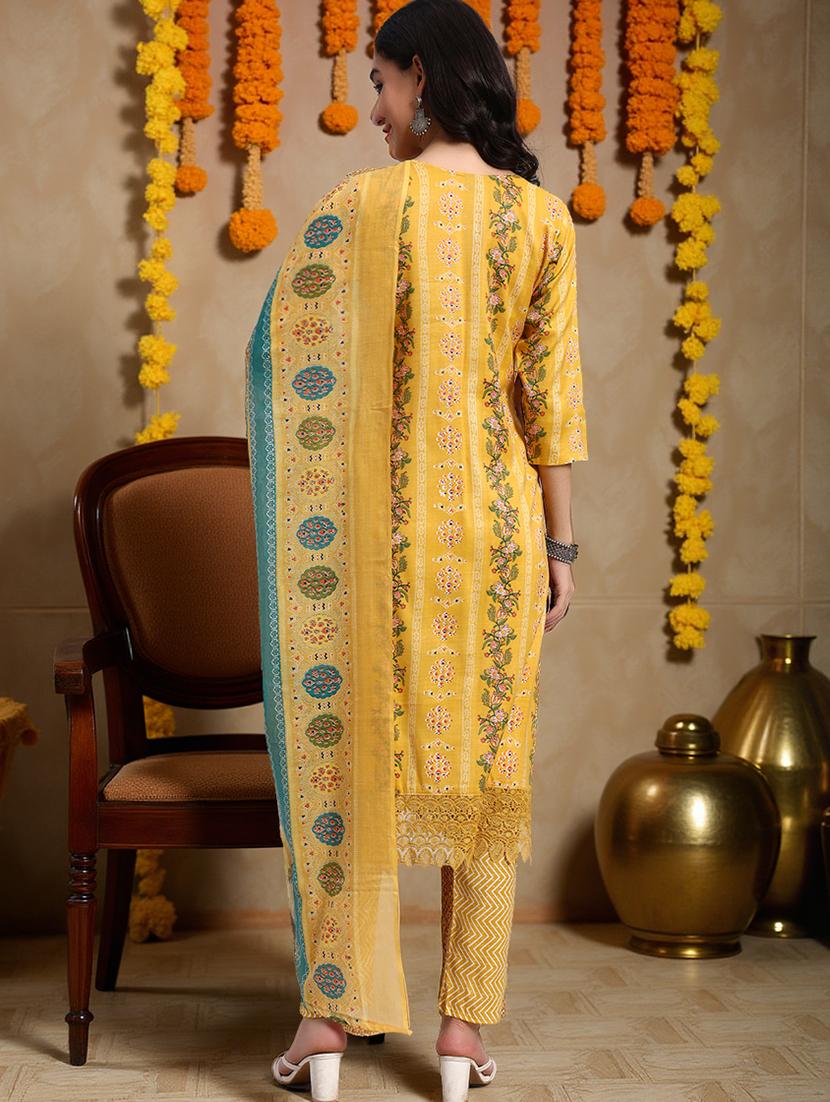 women three quarter sleeve kurta pant with dupatta set - 21982287 - Standard Image - 5