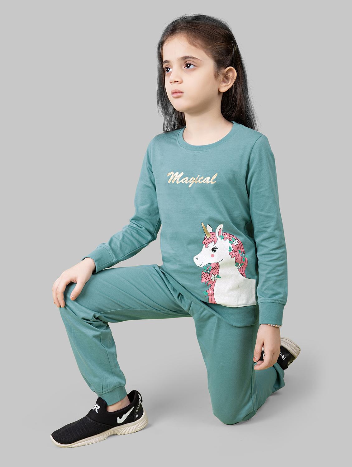 girls graphic printed long sleeve pyjama set nightwear