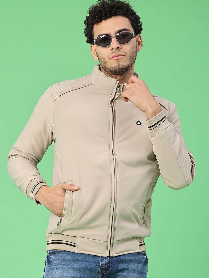 men solid long sleeve bomber jacket