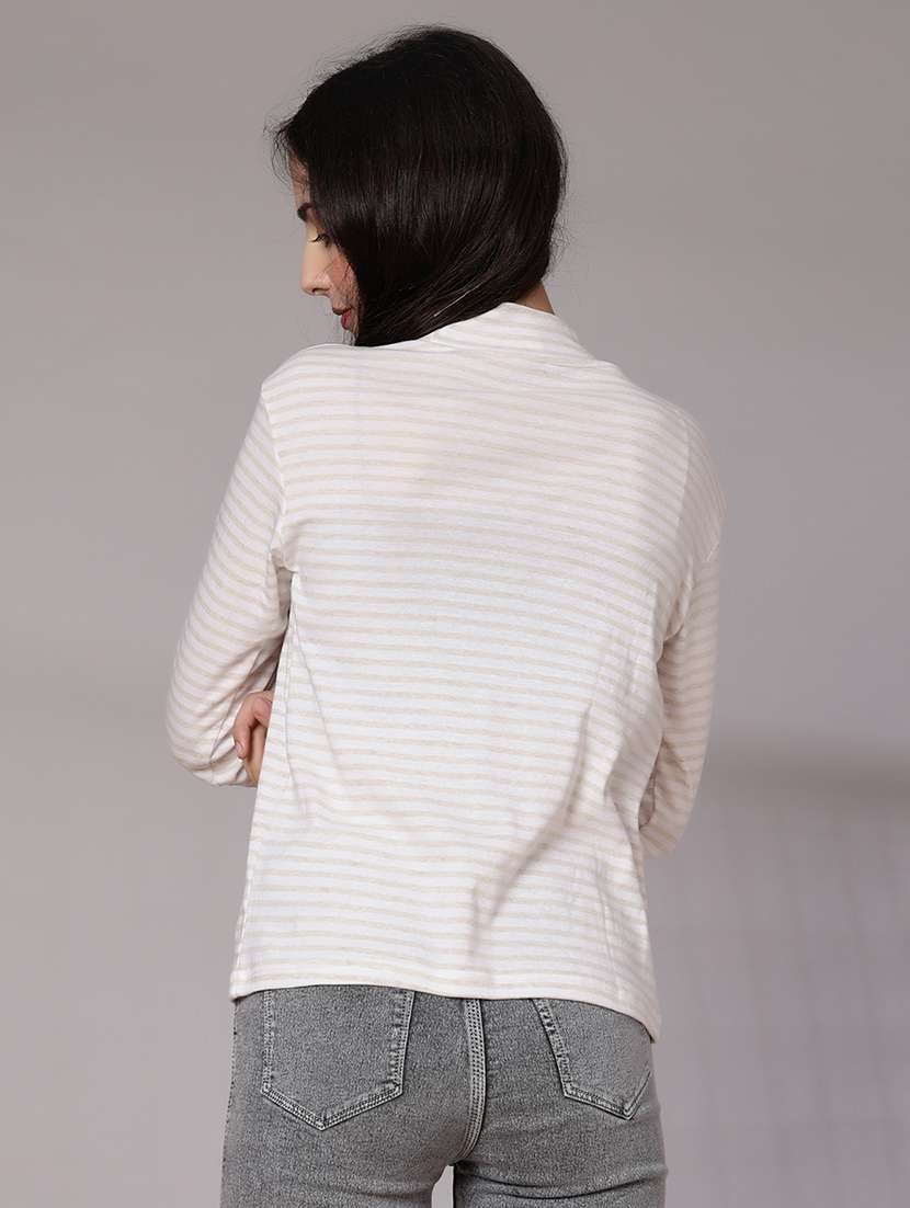 women striped mock neck long sleeve t-shirt - 21982563 -  Standard Image - 3