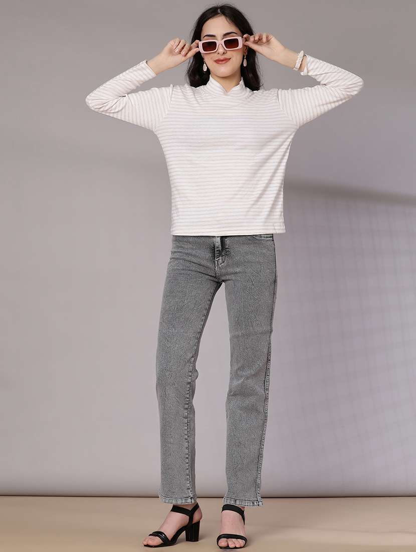 women striped mock neck long sleeve t-shirt - 21982563 -  Standard Image - 5