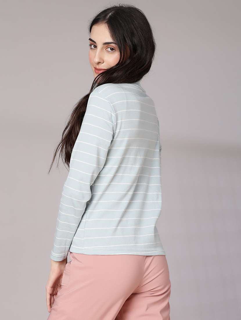 women striped mock neck long sleeve t-shirt - 21982564 -  Standard Image - 3