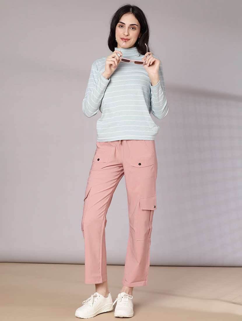 women striped mock neck long sleeve t-shirt - 21982564 -  Standard Image - 5