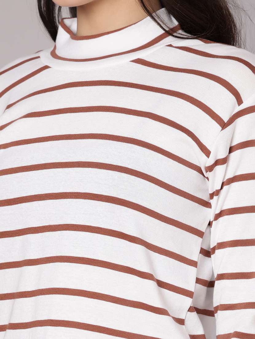 women striped mock neck long sleeve t-shirt - 21982589 -  Standard Image - 5