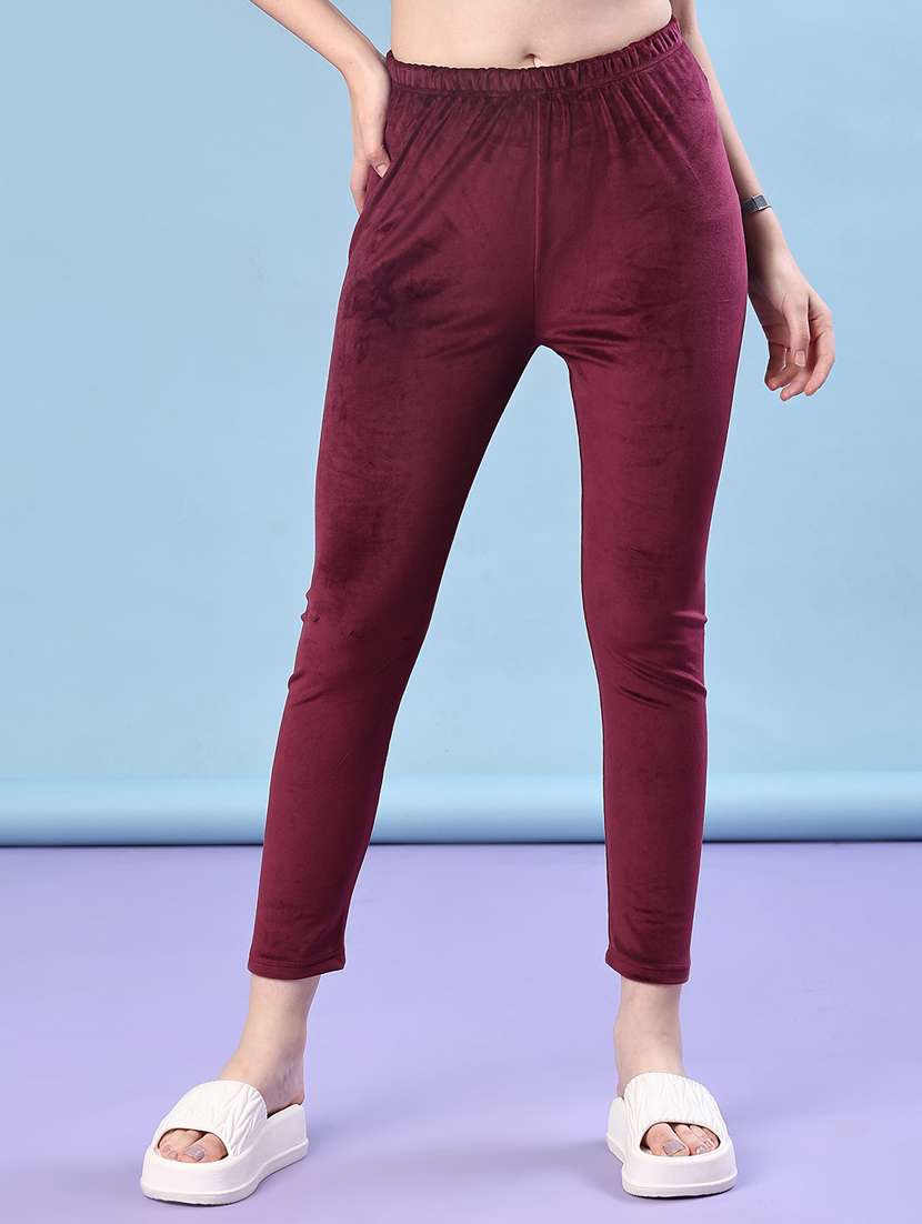 women solid ankle length woolen leggings