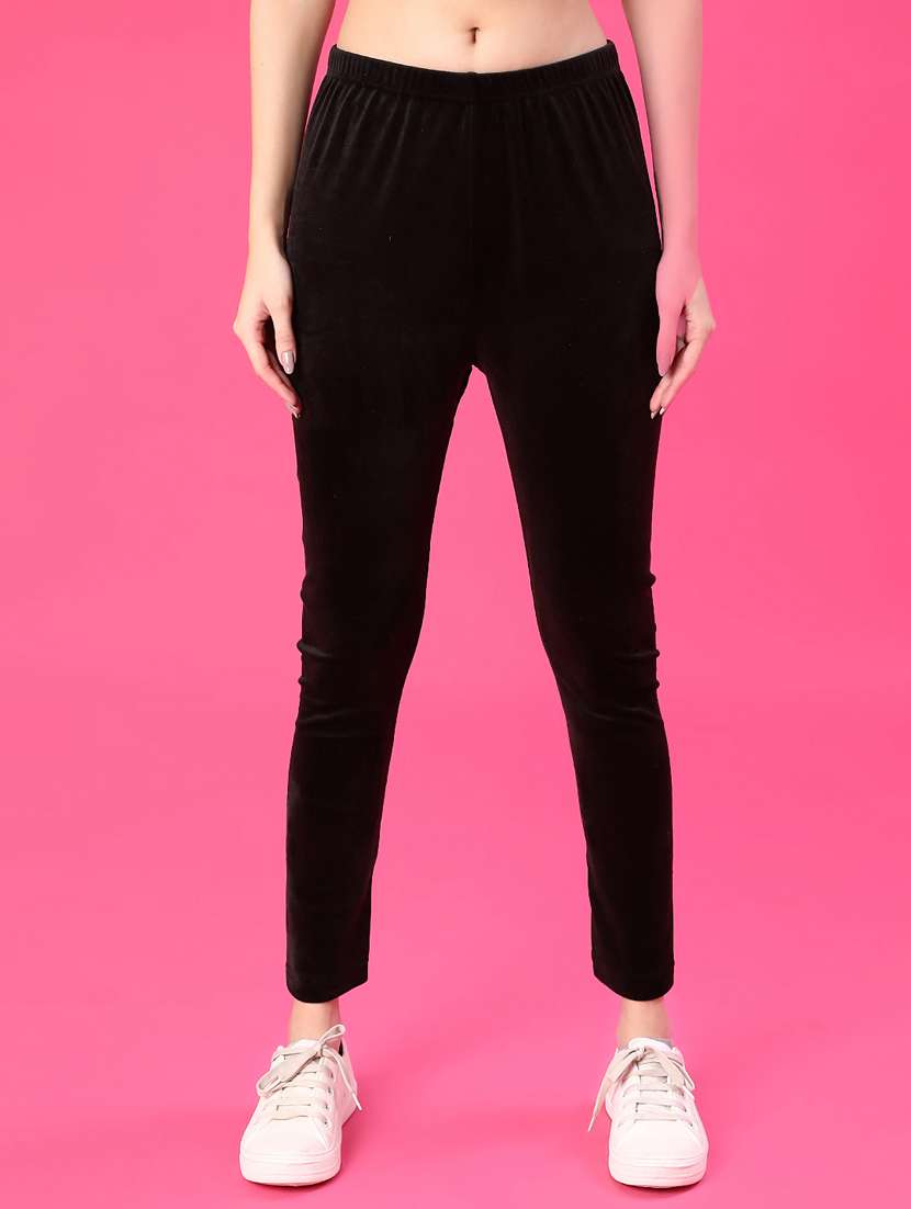 women solid ankle length woolen leggings