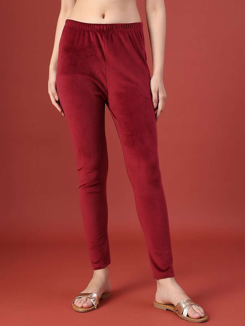 women solid mid rise woolen legging