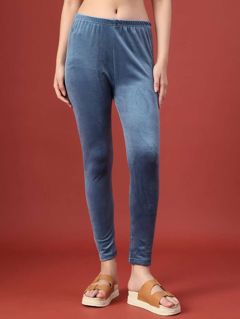 women solid mid rise woolen legging