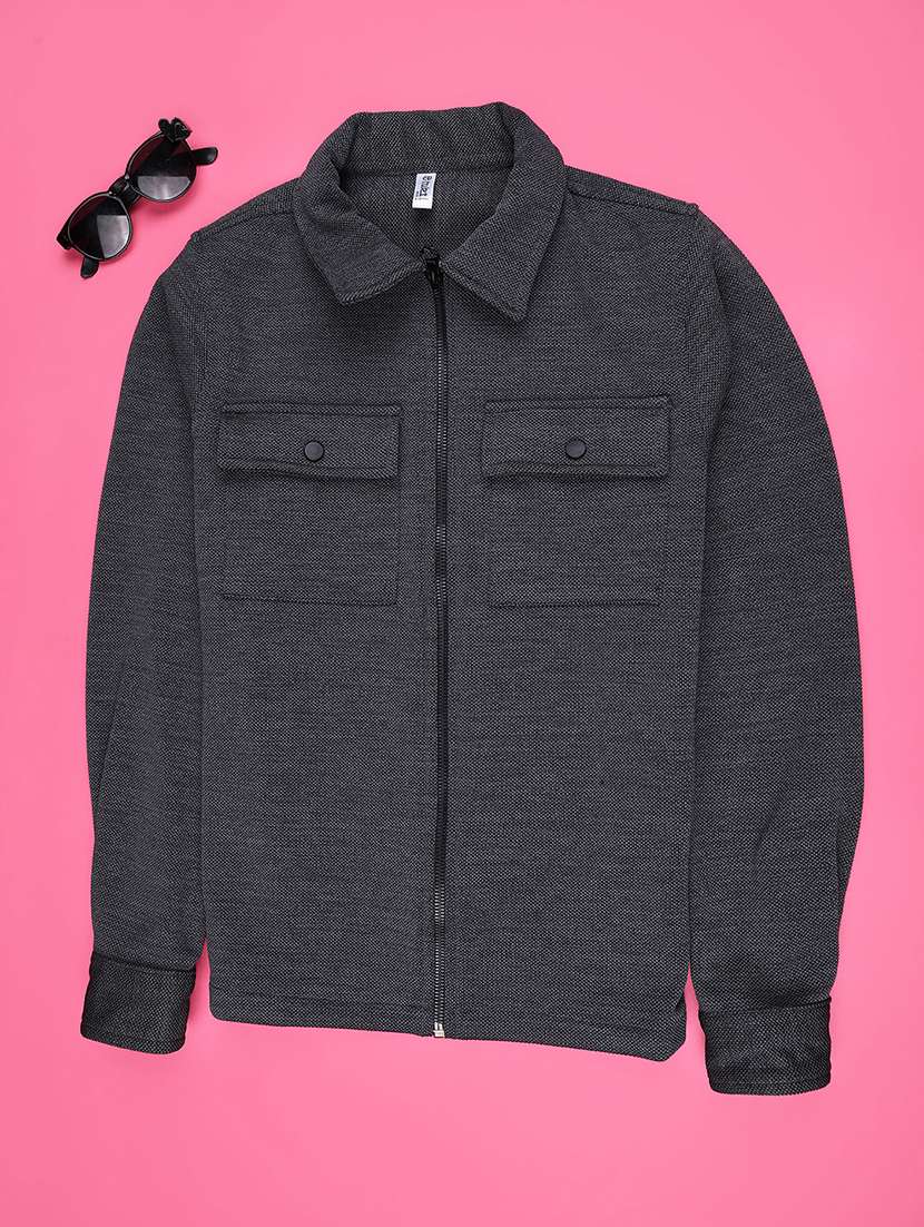 boys solid collared long sleeve shacket