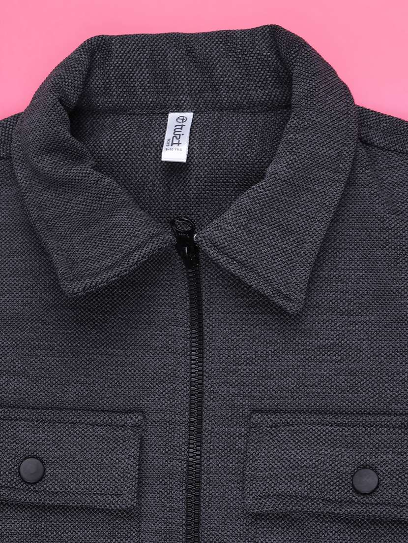 Boys Solid Collared Long Sleeve Shacket - 21982654 -  Standard Image - 3