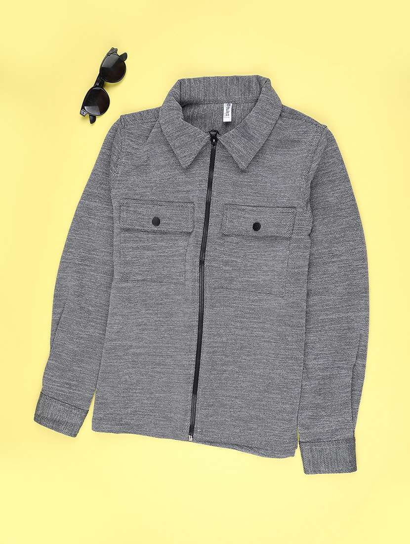 boys solid collared long sleeve shacket