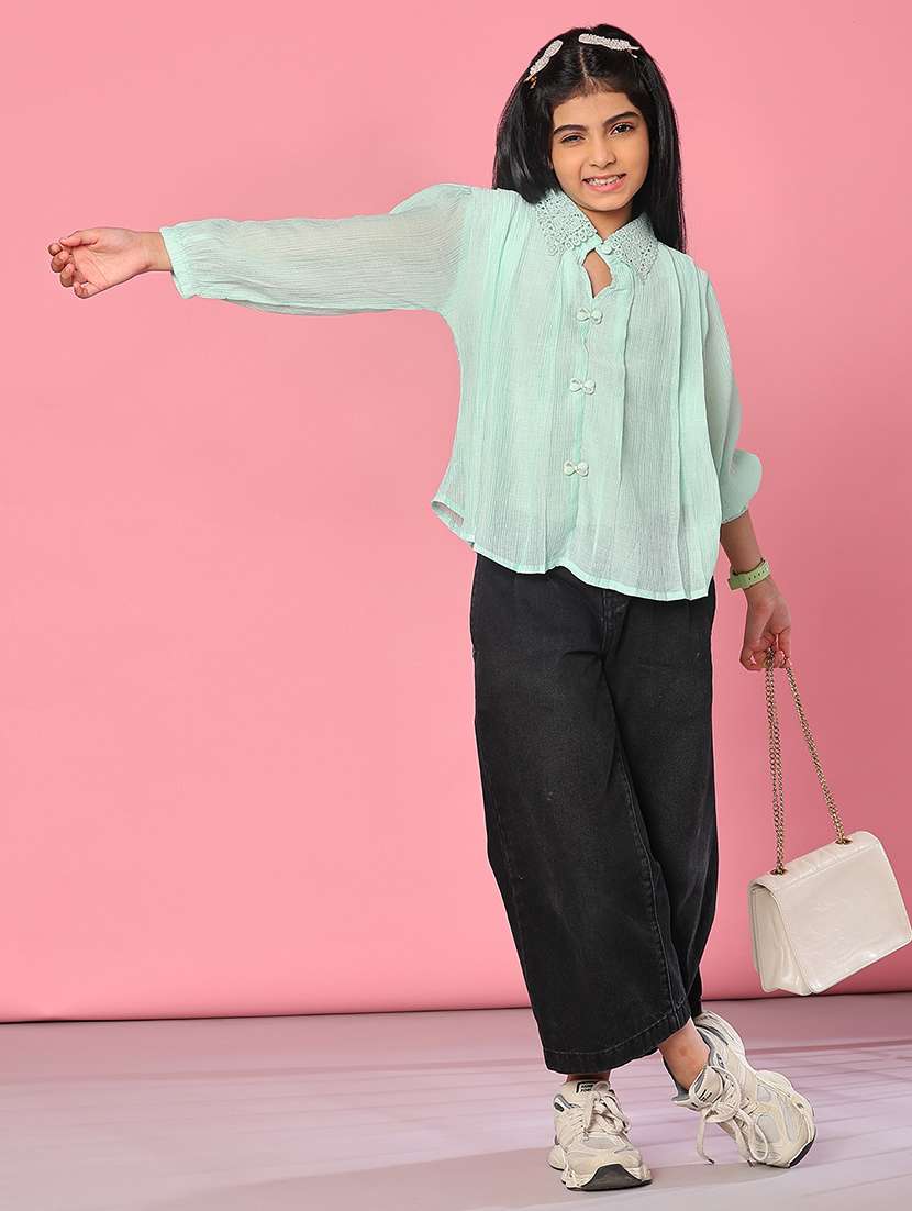 girls solid collared puff sleeve top - 21982699 -  Standard Image - 3