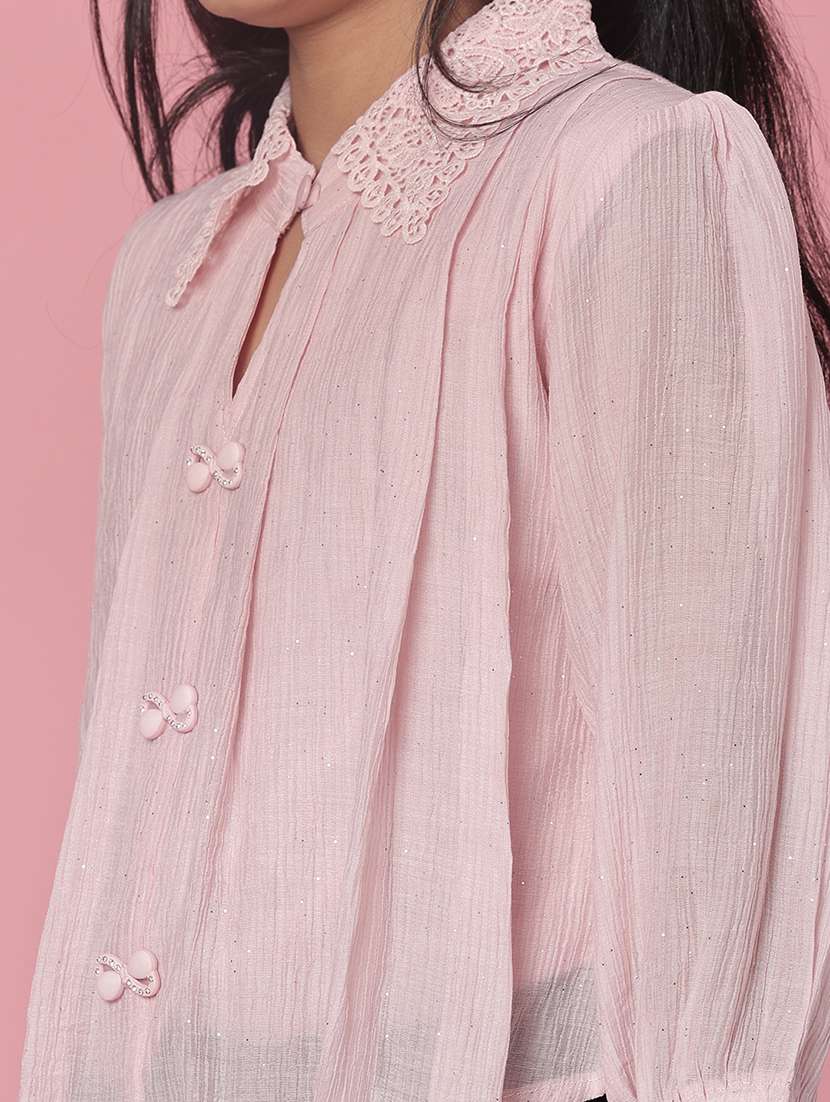 girls solid collared puff sleeve top - 21982701 -  Standard Image - 3