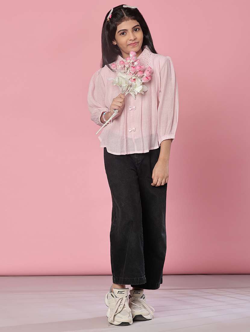 girls solid collared puff sleeve top - 21982701 -  Standard Image - 5