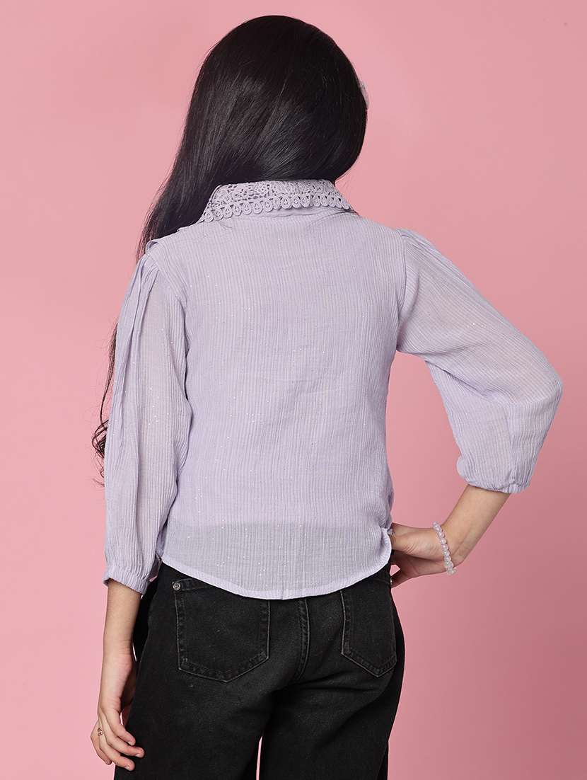girls solid collared puff sleeve top - 21982702 -  Standard Image - 3