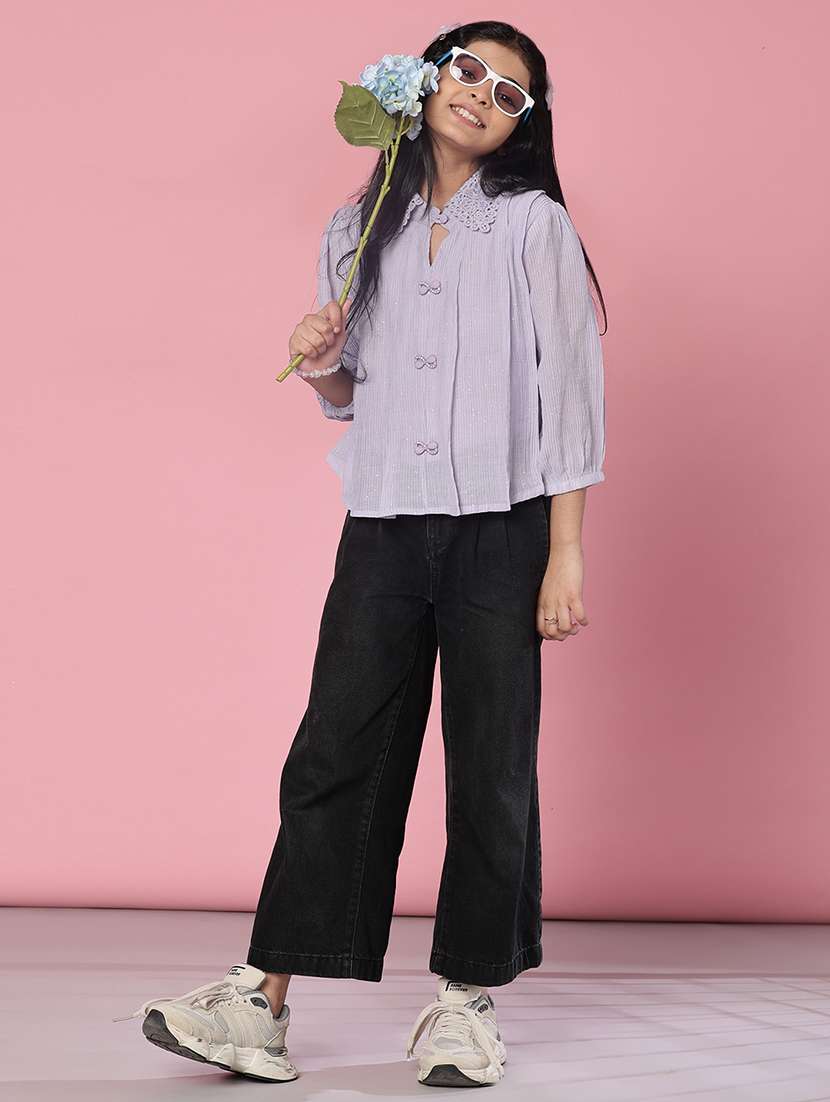 girls solid collared puff sleeve top - 21982702 -  Standard Image - 5