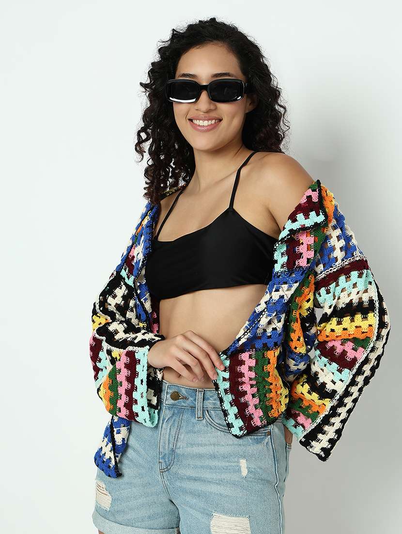 women selgf esigned long sleeve crochet shrug