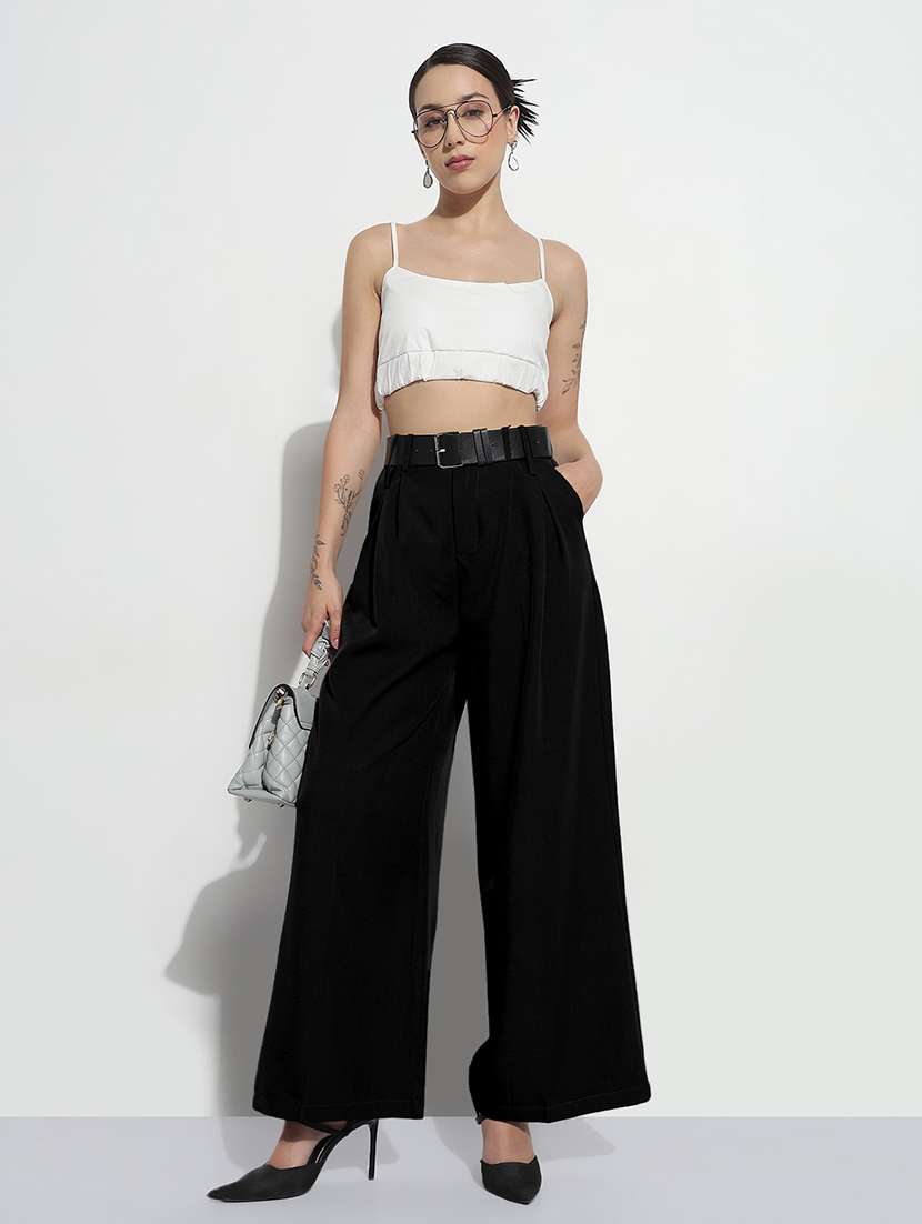 women solid high rise pleated korean pants - 21982933 - Standard Image - 3