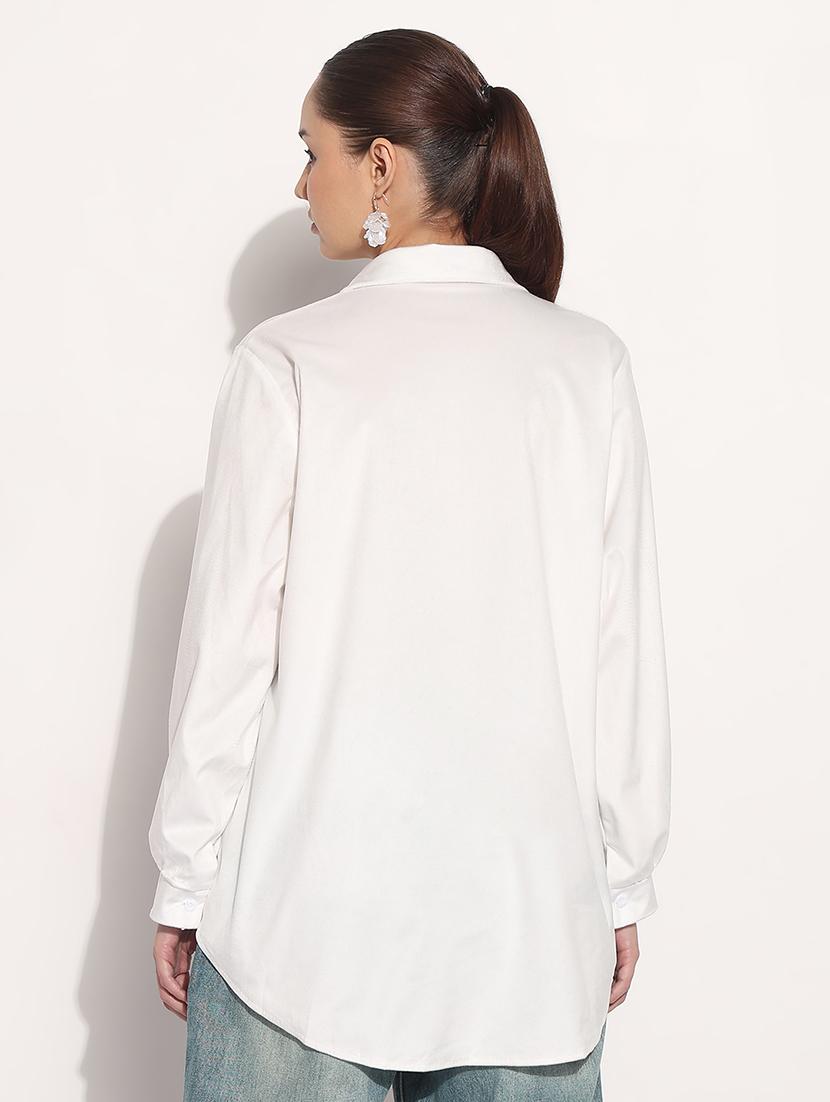 women white solid long sleeve relaxed fit shirt - 21982936 - Standard Image - 3