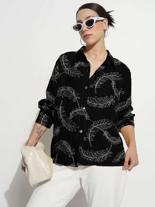 women embroidered long sleeve relaxed fit shirt - 21982937 - Standard Image - 0