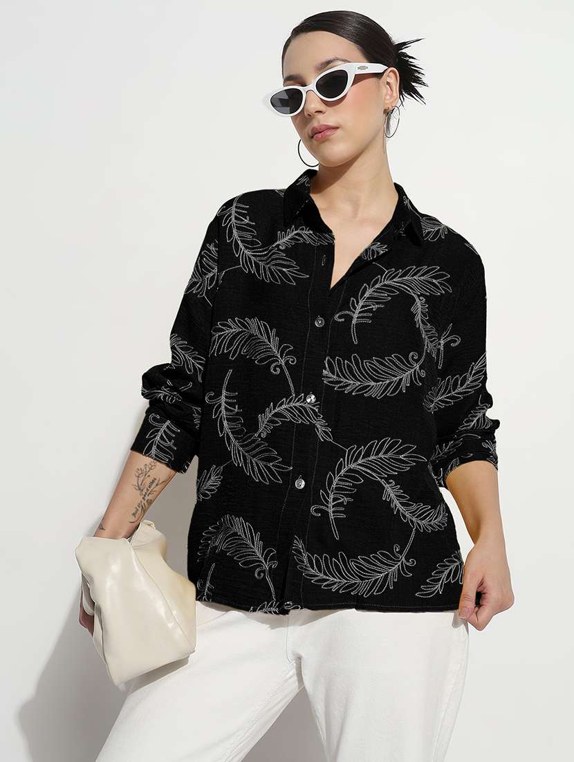 women embroidered long sleeve relaxed fit shirt - 21982937 - Zoom Image - 0