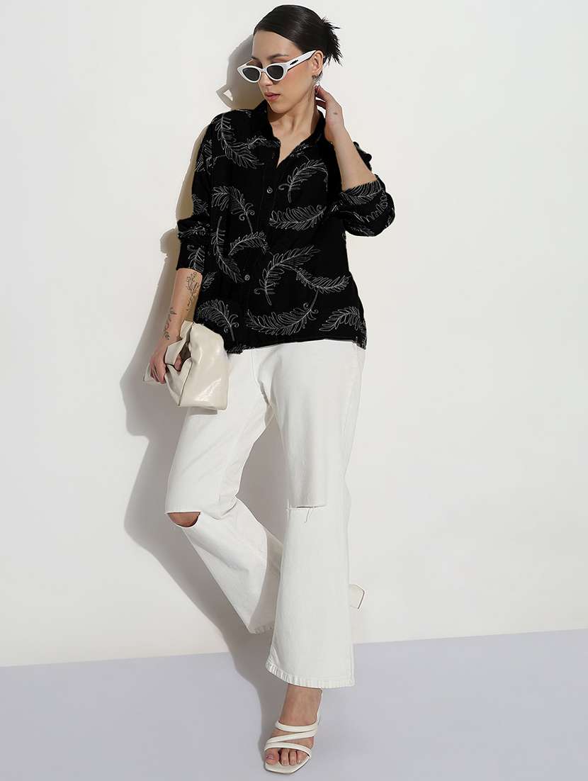 women embroidered long sleeve relaxed fit shirt - 21982937 - Standard Image - 3