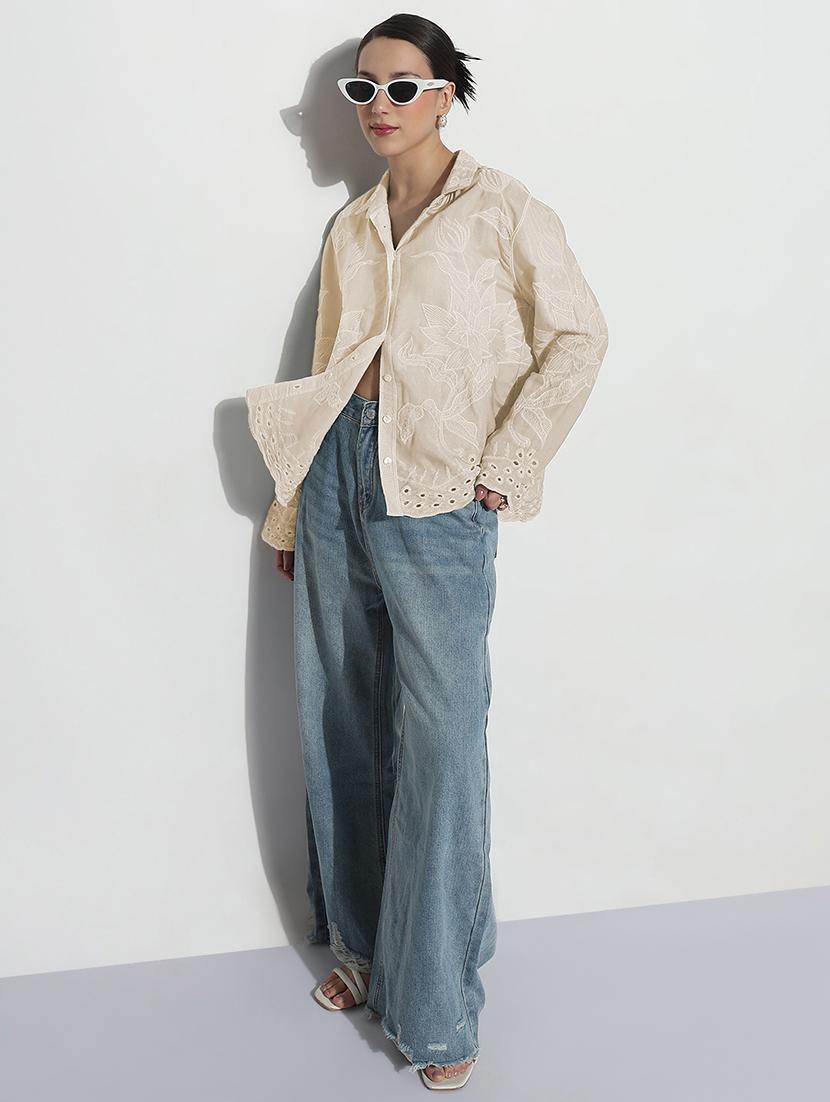 women embroidered long sleeve relaxed fit shirt - 21982938 - Standard Image - 5