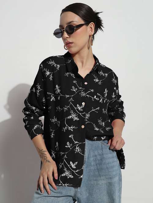 women embroidered long sleeve relaxed fit shirt - 21982939 -  Standard Image - 0
