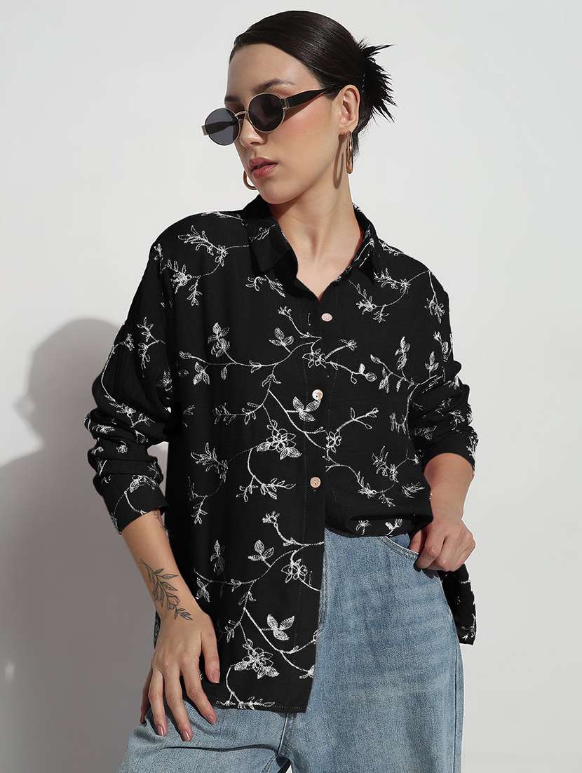 women embroidered long sleeve relaxed fit shirt - 21982939 -  Zoom Image - 0