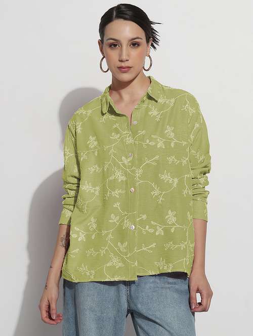 women embroidered long sleeve relaxed fit shirt - 21982940 - Standard Image - 0