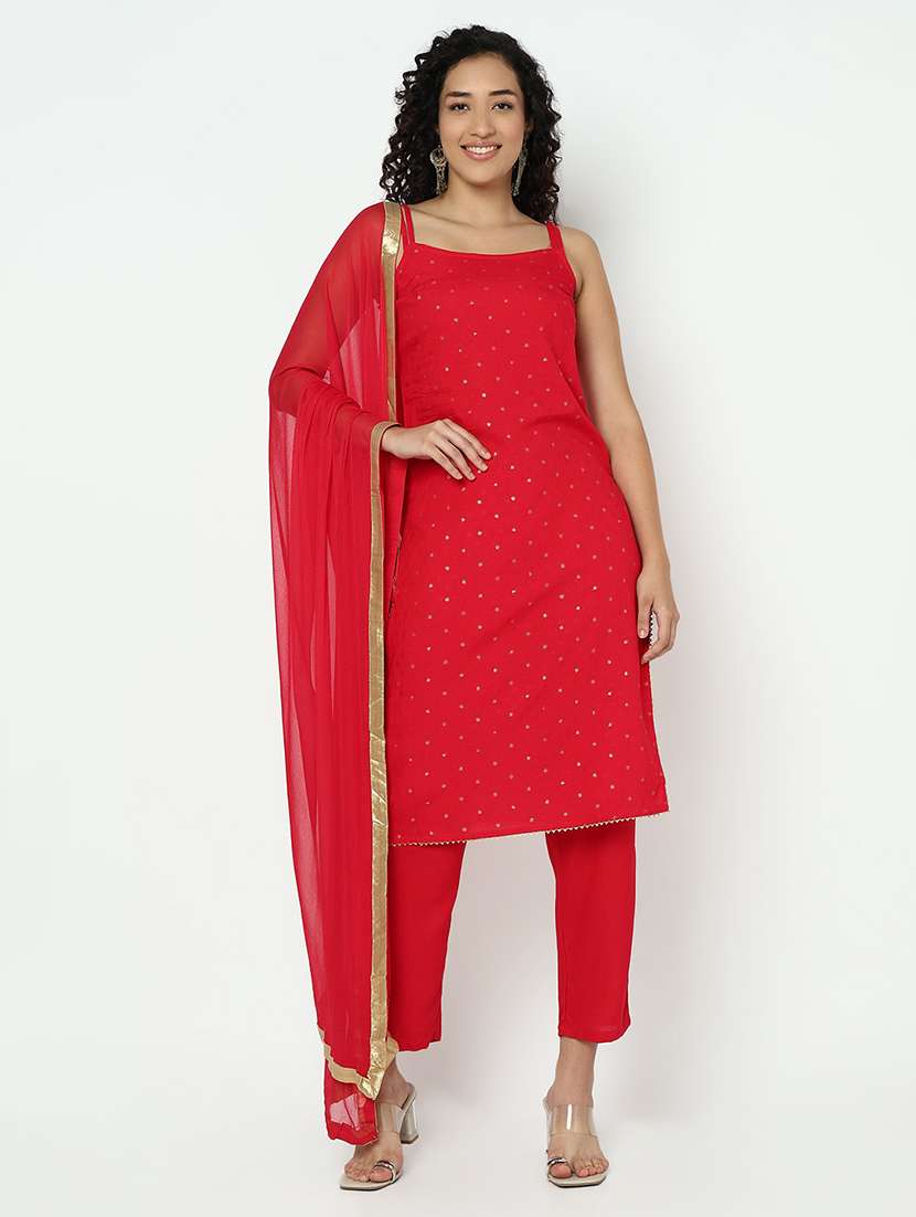 women foil printed sleeveless kurta pant with dupatta set