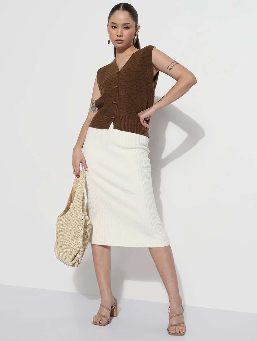 women solid high rise bodycon skirt - 21982951 -  Standard Image - 3