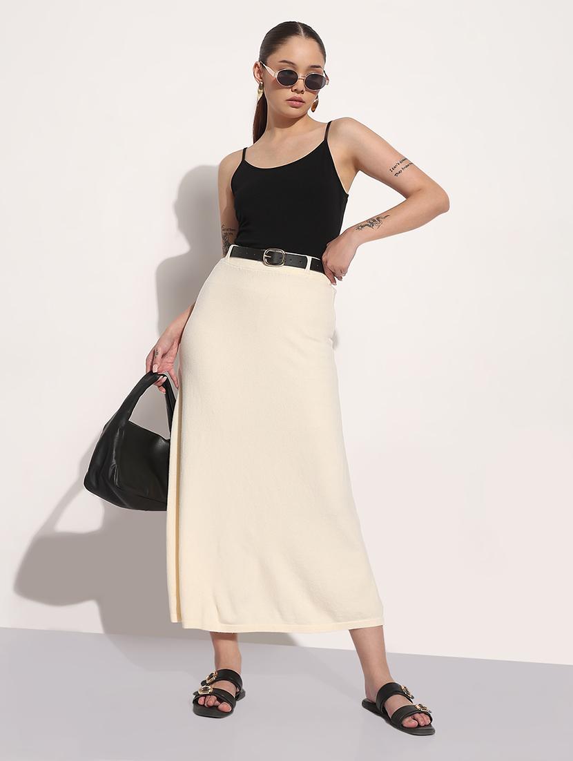 women solid high rise a-line maxi skirt - 21982952 - Standard Image - 3