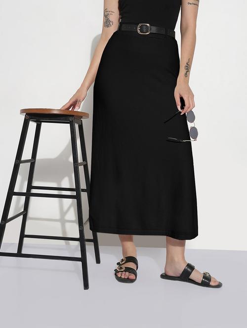women solid high rise a-line midi skirt - 21982955 - Standard Image - 0