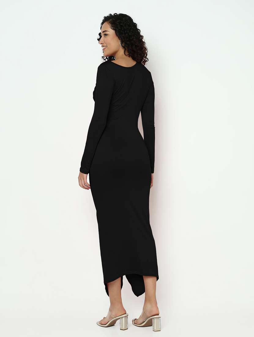 women black solid long sleeve ruched maxi dress - 21982956 - Standard Image - 3