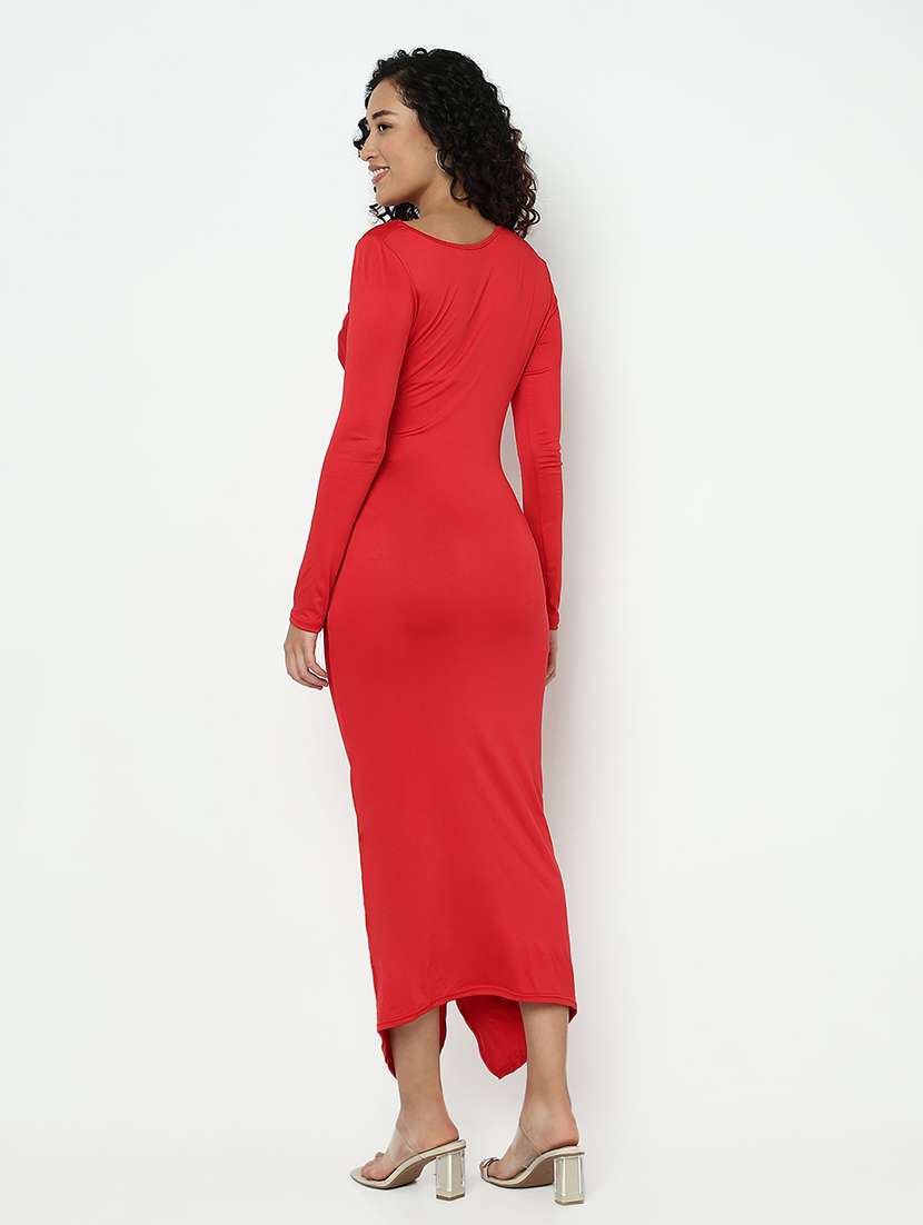 women red solid long sleevev ruched maxi dress - 21982957 - Standard Image - 3