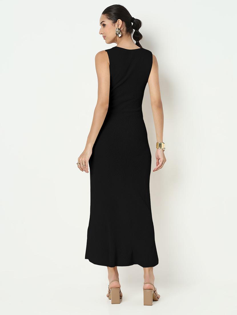 women black solid sleeveless bodycon dress - 21982963 - Standard Image - 3