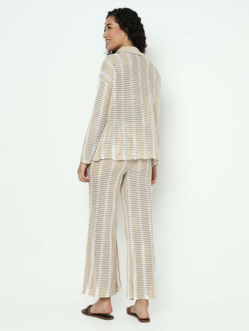 beige cotton blend shirt and trouser set coord - 21982973 - Standard Image - 3