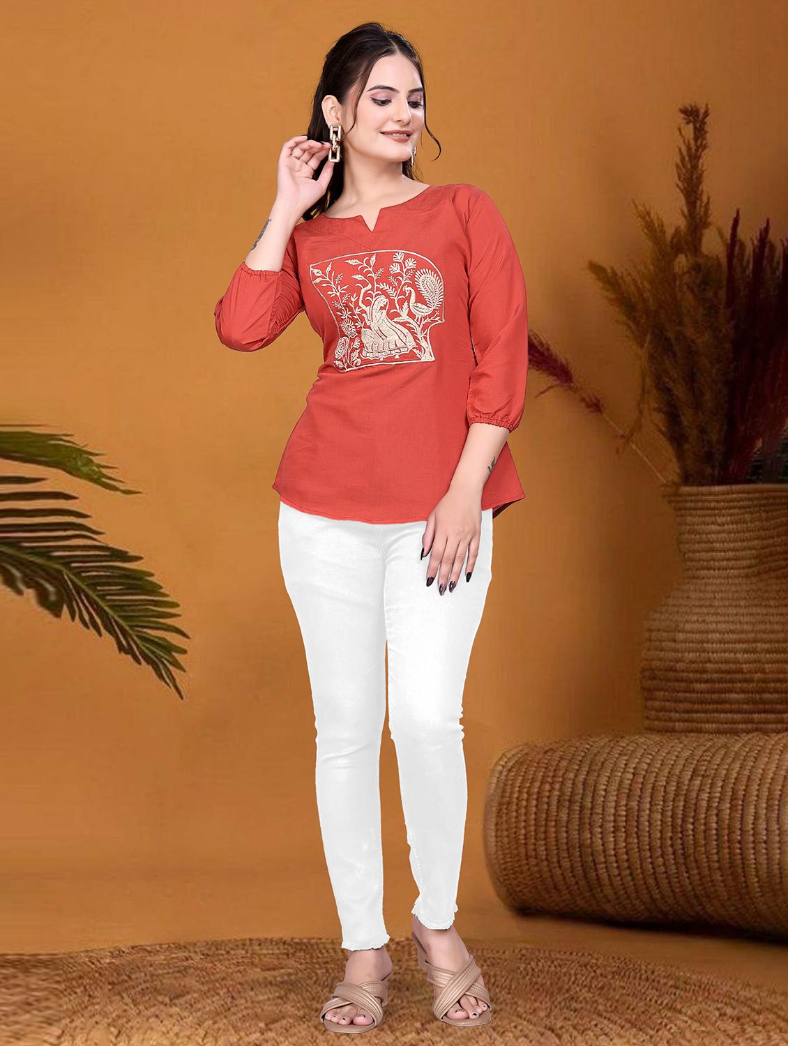 women three quarter sleeve a-line ethnic top - 21982980 - Standard Image - 3