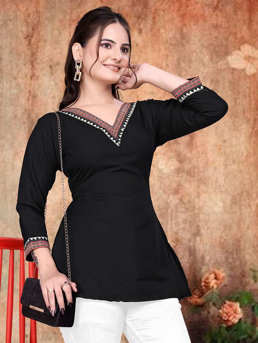 women three quarter sleeve a-line ethnic top