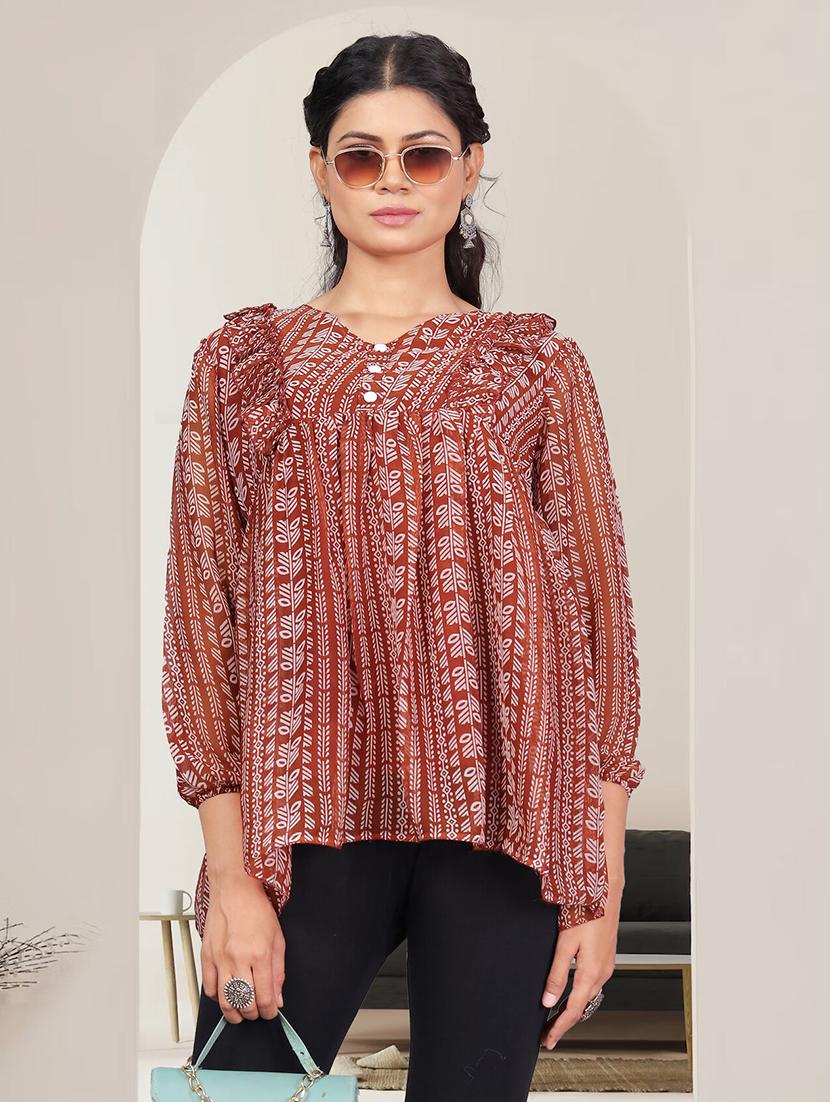 women maroon printed long sleeve peplum top - 21982984 - Zoom Image - 0