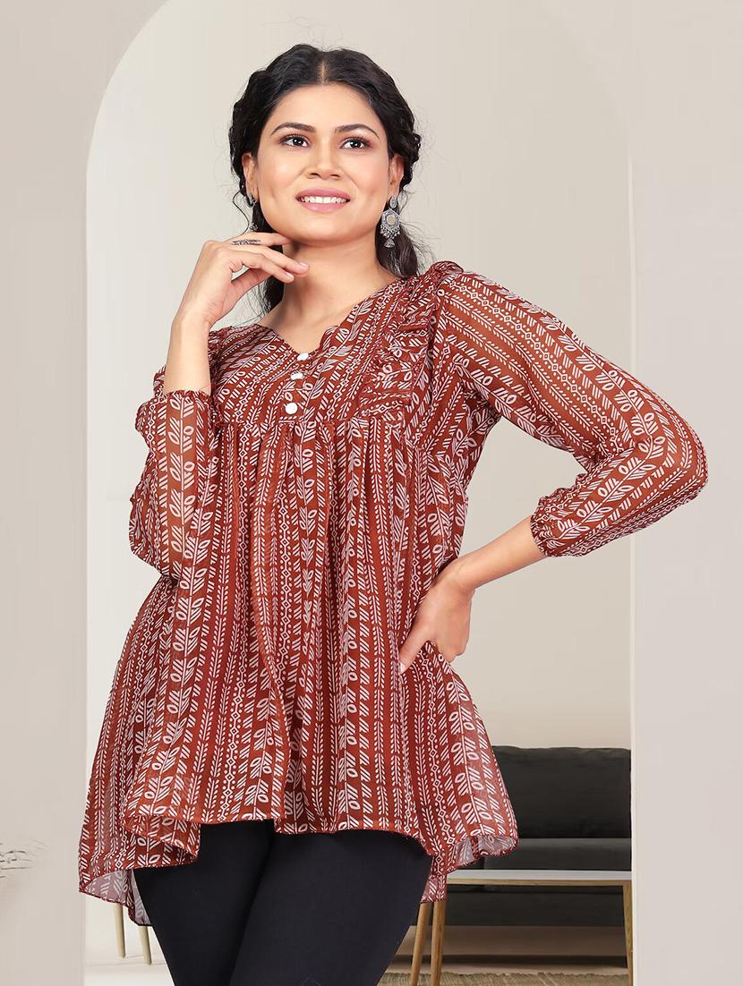 women maroon printed long sleeve peplum top - 21982984 - Standard Image - 3