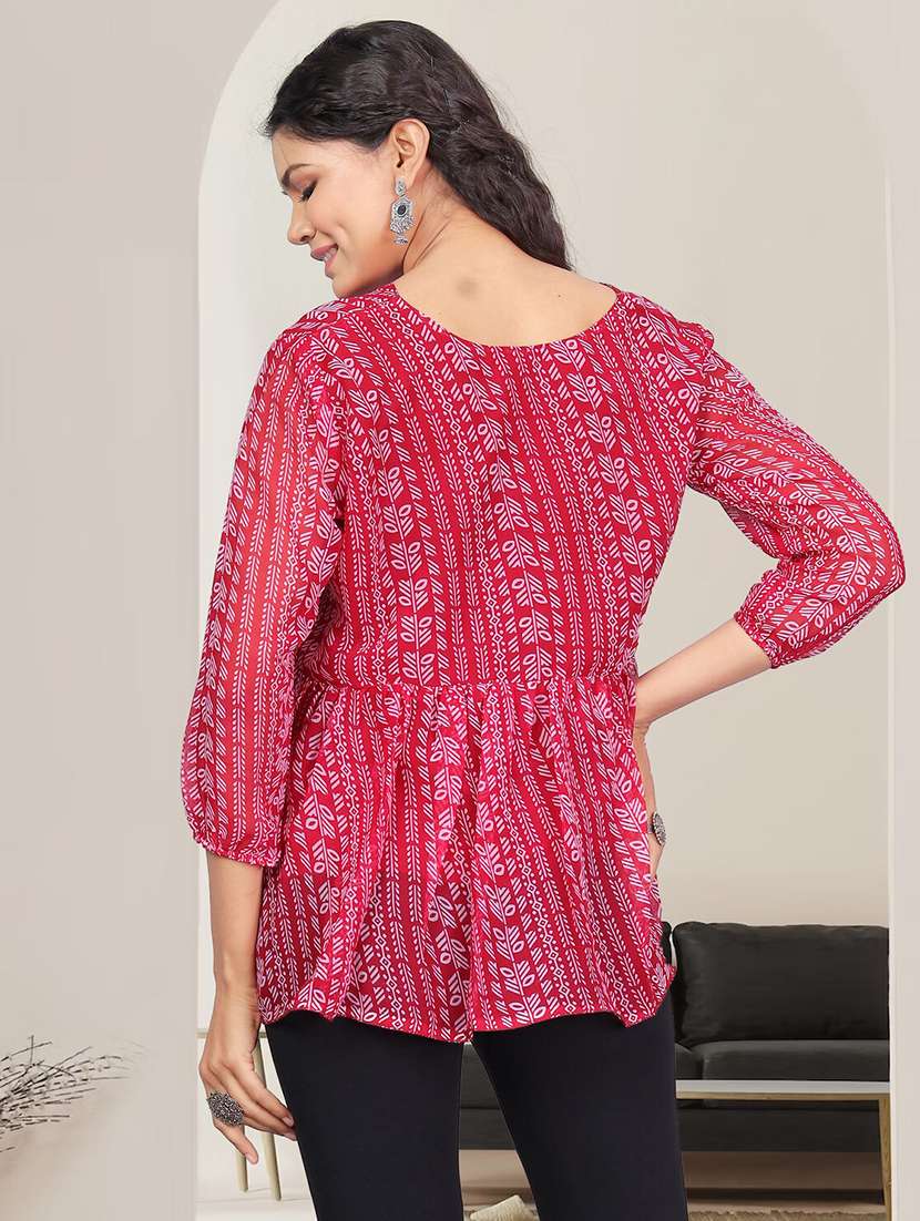 women pink printed long sleeve peplum top - 21982985 - Standard Image - 3