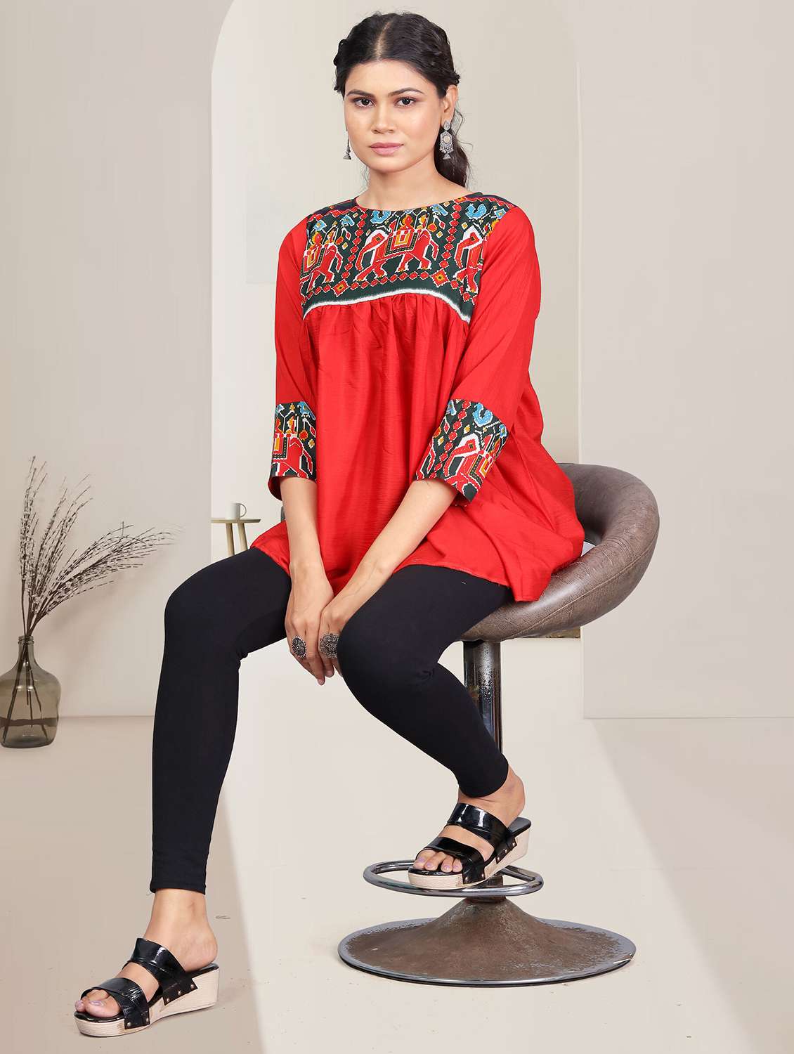 women printed three quarter sleeve ethnic top - 21982986 - Standard Image - 3