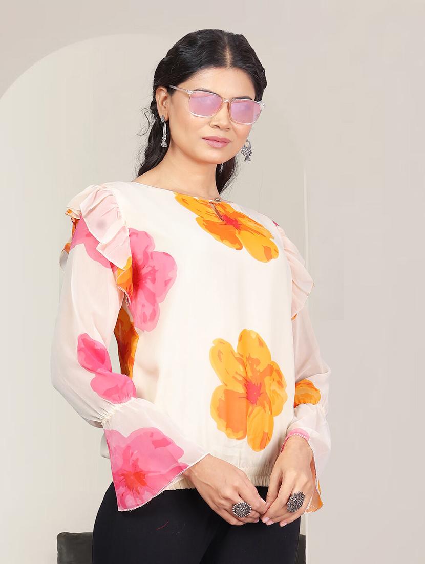 women white floral printed bell sleeve top - 21982988 - Standard Image - 3