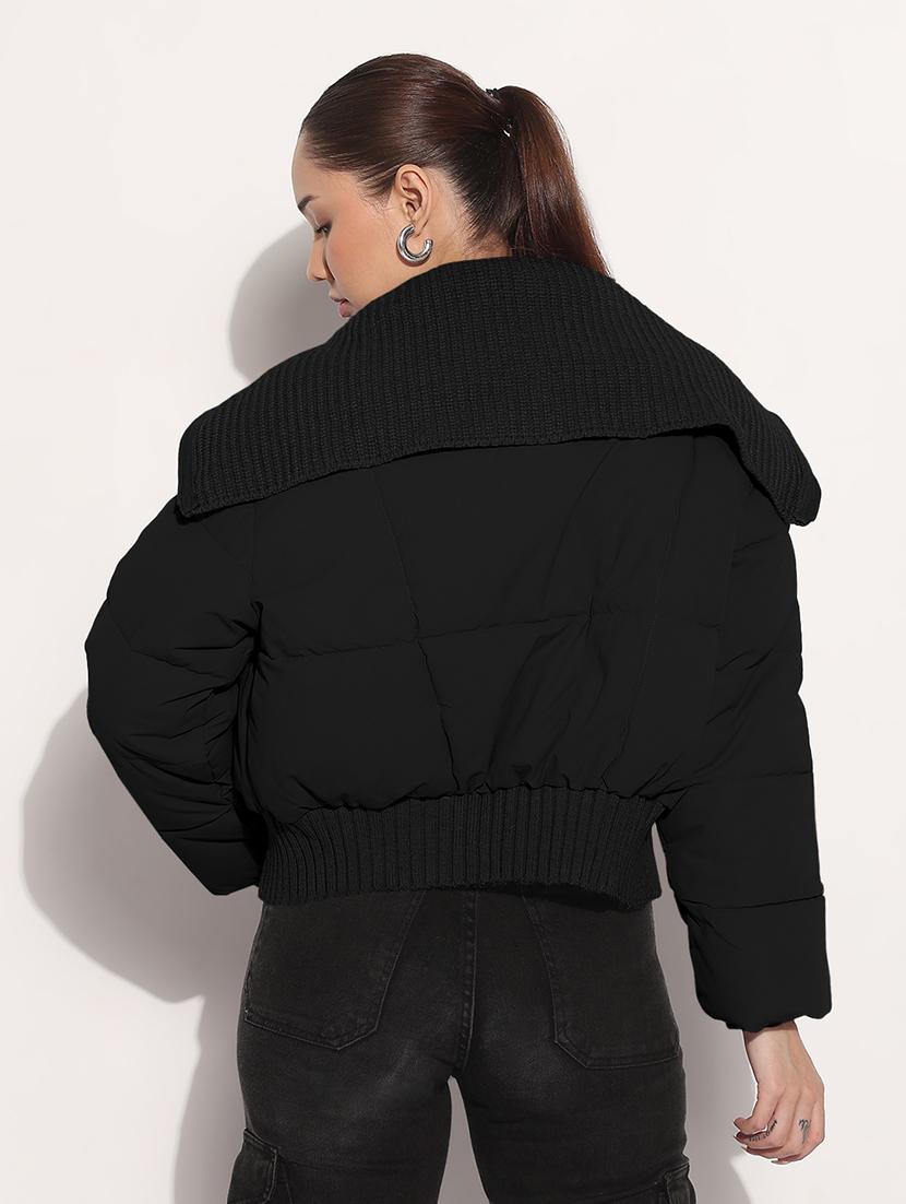 women solid collared long sleeve puffer jacket - 21982994 - Standard Image - 3
